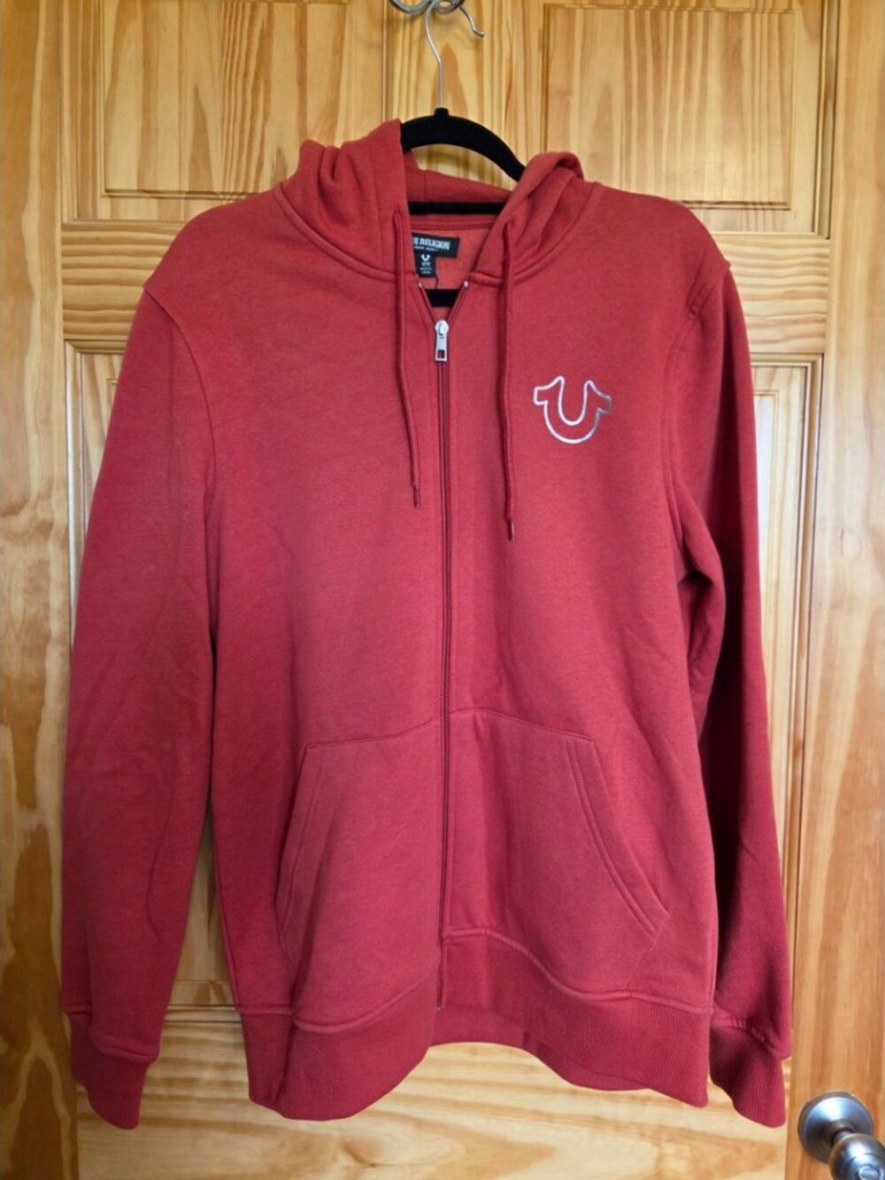 💛 56. True Religion Men's Size M Orange Zippered Sweater